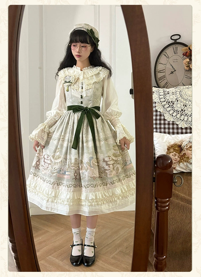 Alice Girl~Iris Study Room~Classic Lolita JSK Elegant Lolita Dress With V-neck 39300:628186