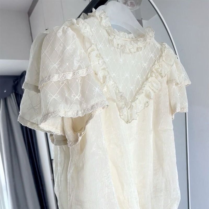 Sakurada Fawn - Plus Size Lolita Short Sleeve Shirt S beige