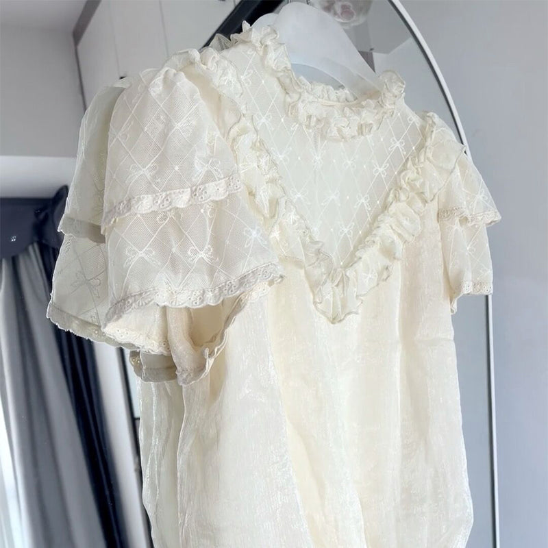 Sakurada Fawn~Elegant Plus Size Lolita Short Sleeve Shirt S beige 