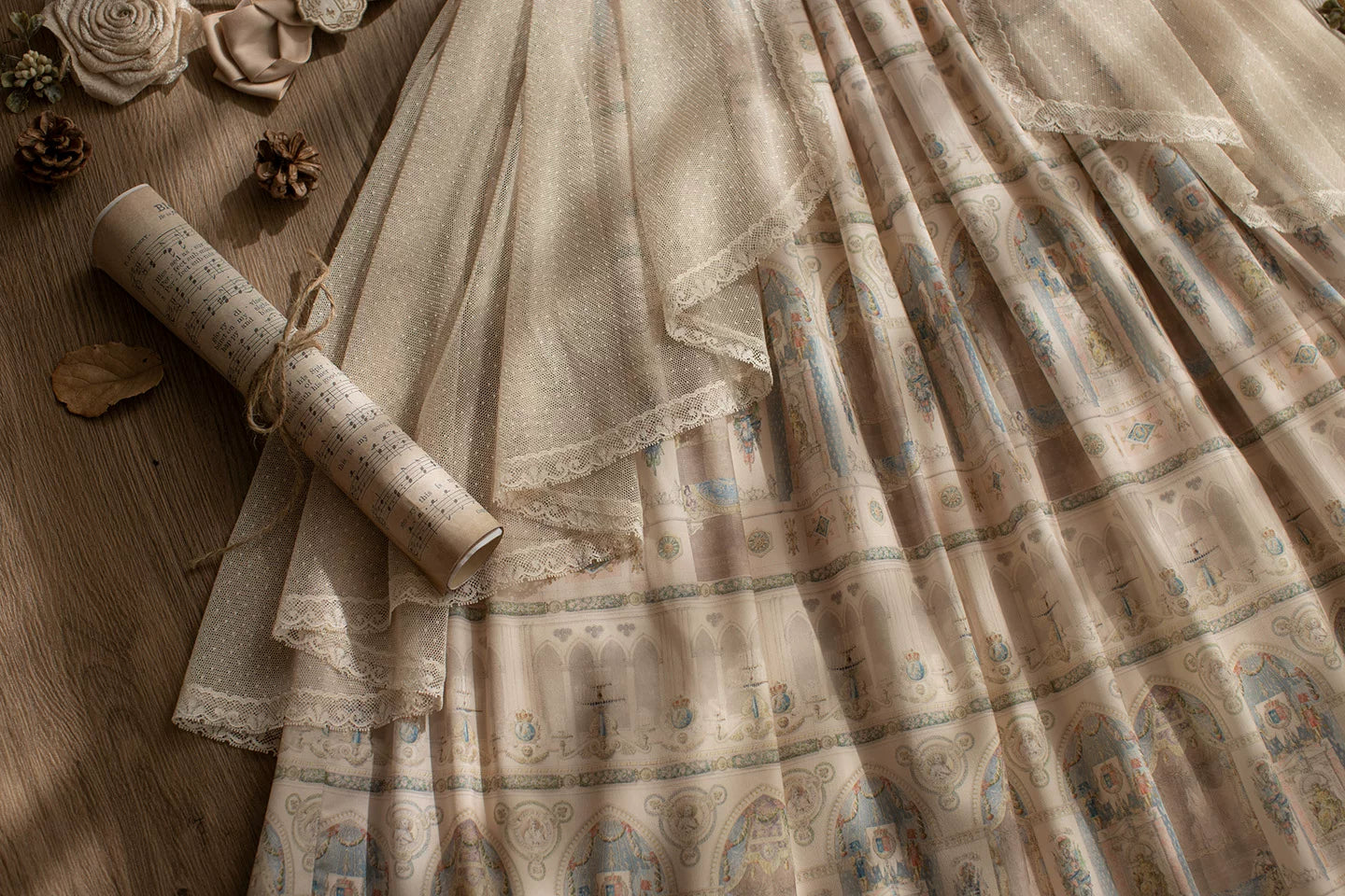 Reims Cathedral - Printed Classic Lolita Dress, Detachable Gauze Outlayer 44701:819193