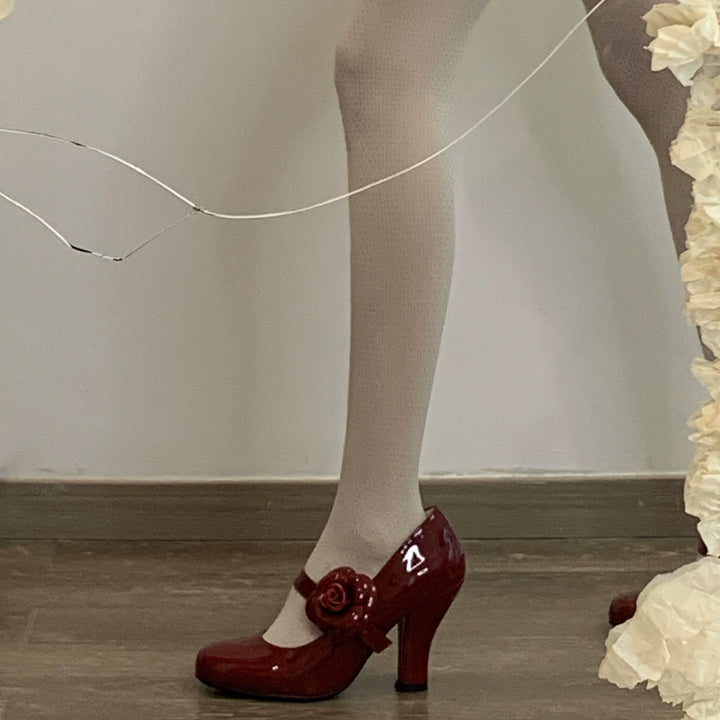 Bingo Lulu~Retro Sweet Lolita Shoes Mary Jane Lolita High Heels 34 Burgundy 