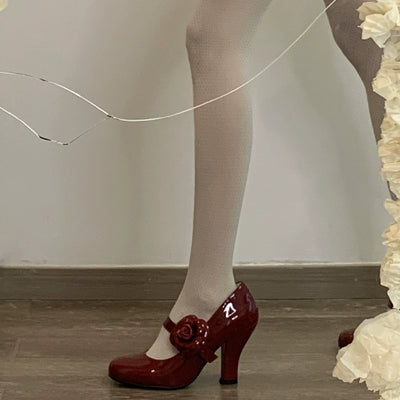 Bingo Lulu~Retro Sweet Lolita Shoes Mary Jane Lolita High Heels 34 Burgundy 