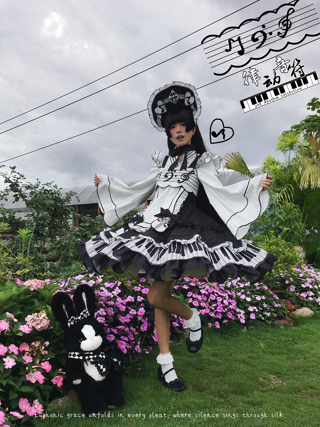 Rhythm Note - Old School Lolita JSK Dress with Piano Keys Hem 45742:860629