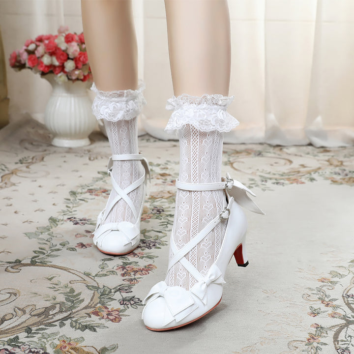 Sosic~Wind Tide Rumors~Cross-Strap Sweet Lolita Handmade Shoes 33 white 