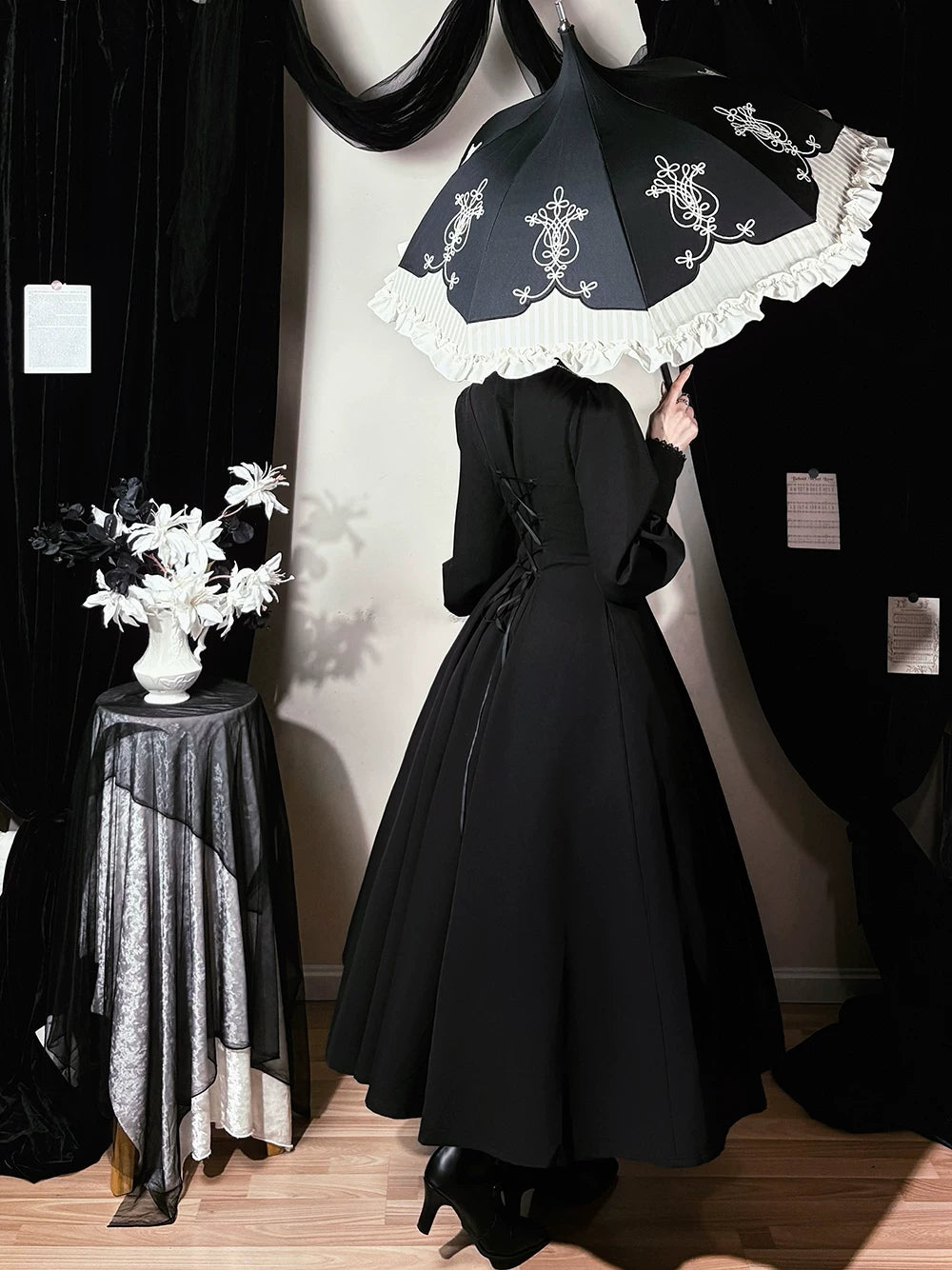 Astrea - Black Classic Lolita Long OP Dress, Side Pockets