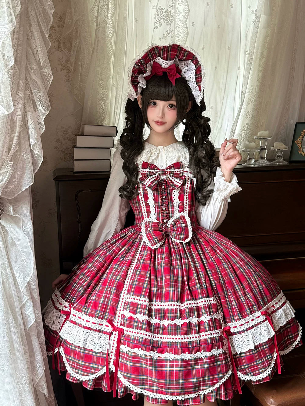 Plaid Petal Bunny - Old School Lolita Plaid JSK Dress, Side Pockets 44674:818441