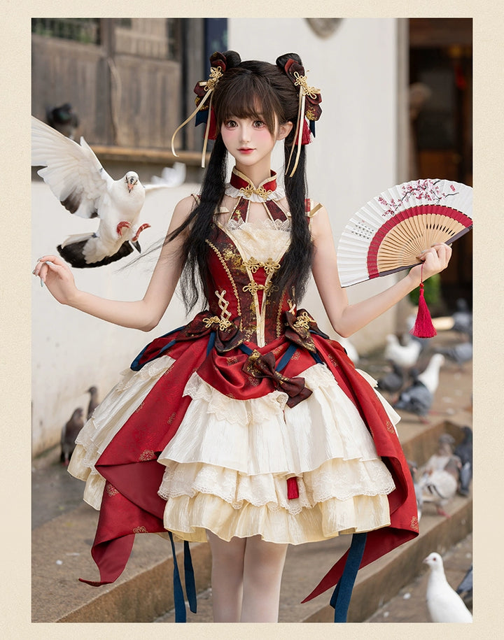 Urtto~Fengming Yaoshan~Winter Qi Lolita JSK Set with Chinese Style Cape and Bolero