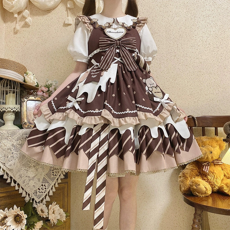 Half Sweet Lolita~Chocolate Milk Pie~Sweet Lolita Jumper Dress Summer Salopette S JSK 