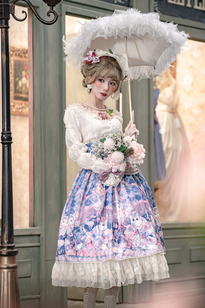 Miss Point~Elizabeth Meow~Classic Lolita Blouse Lotus Root Sleeve Lolita Shirt 40686:673546