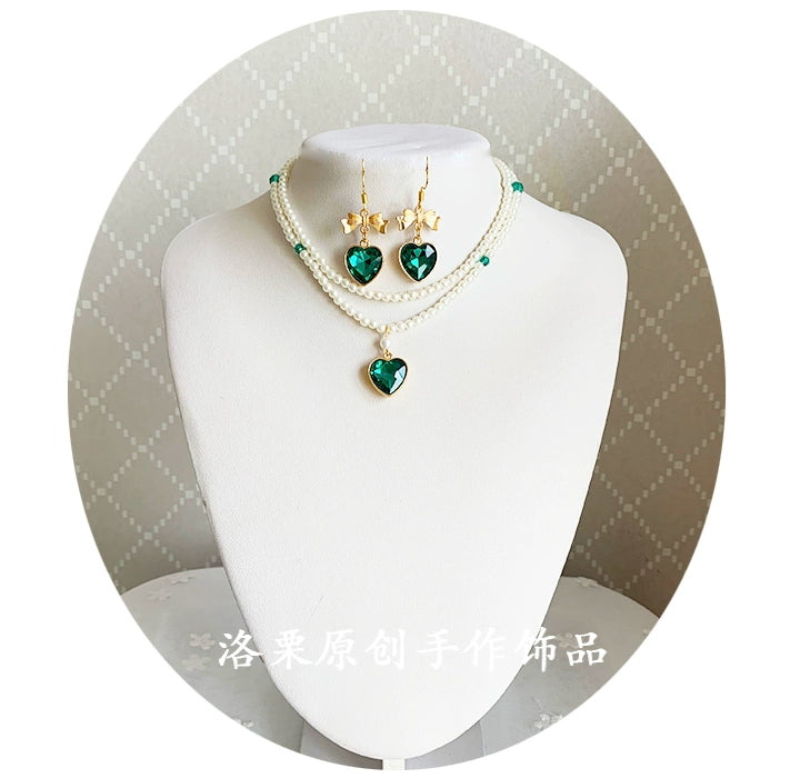 Luo Li~Wedding Lolita Necklace Multi-layer Pearl Pendant   