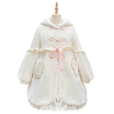 ZhiJinYuan~Sweet Lolita Coat Thickened Fluffy Bunny Ears Long Overcoat S Long-eared rabbit coat 