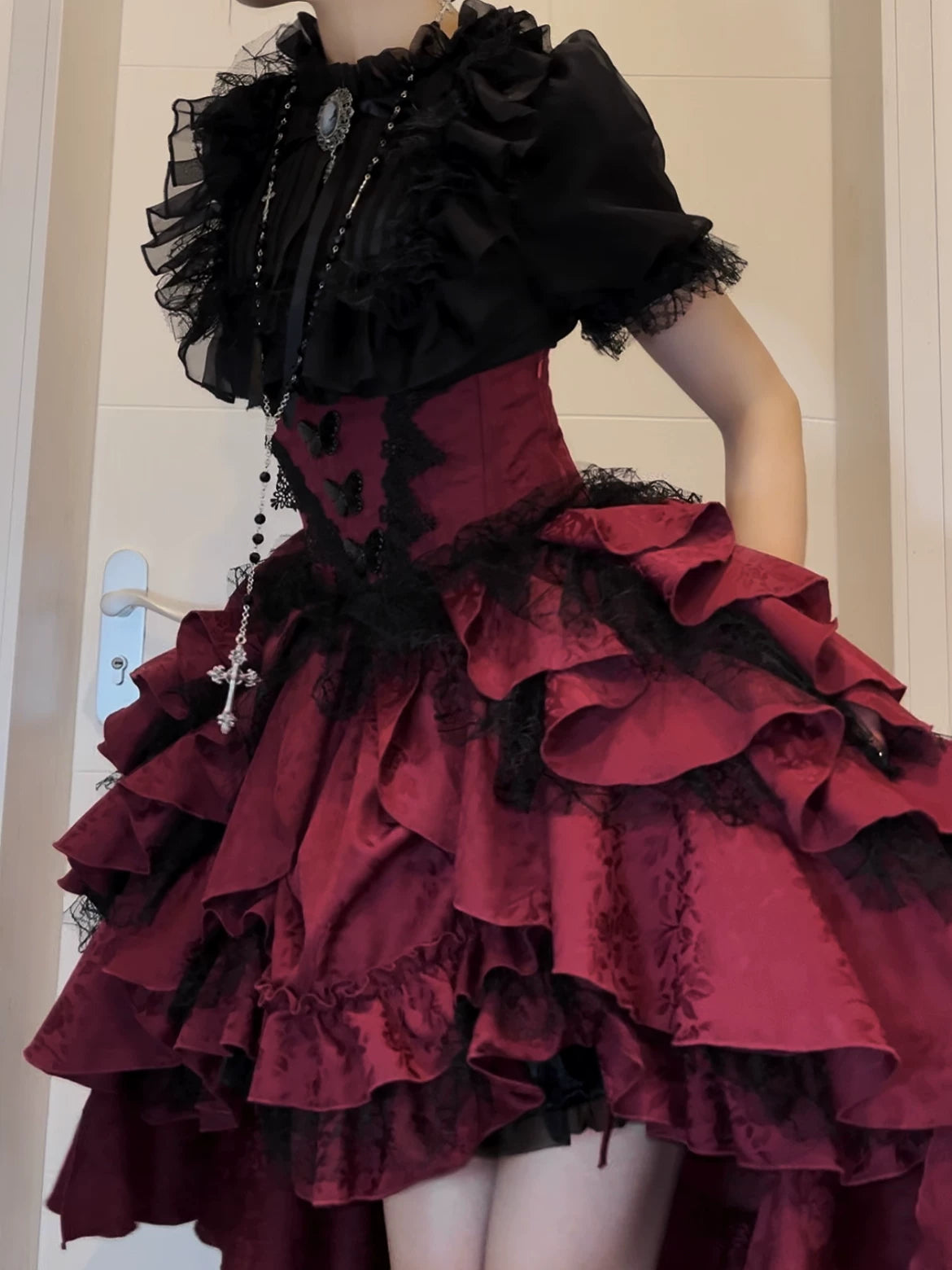 Mistshroud Manor - Gothic Lolita Blouse & Boned Waist SK, Drawstring Lift-up Hem (L M S XL) 45909:867534