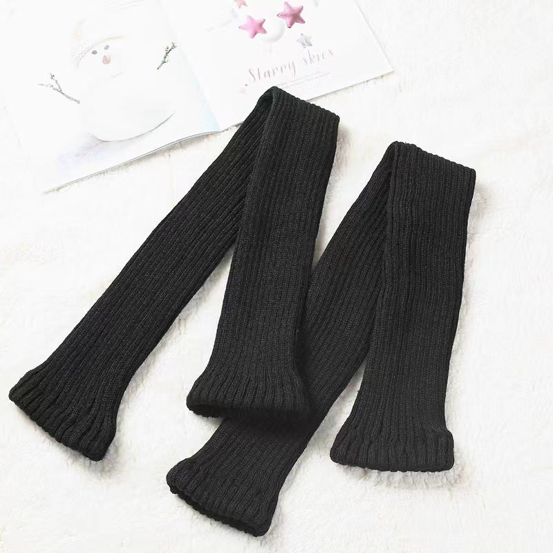 Hua Nai Cat - Winter Lolita Long Socks Knit Thigh-High Foot Covers One Size Black - 80cm