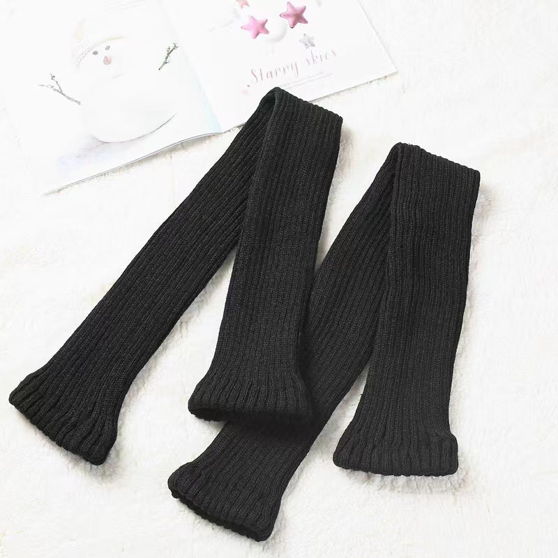 Hua Nai Cat~Winter Lolita Long Socks Knit Thigh-High Foot Covers Free size Black - 80cm 