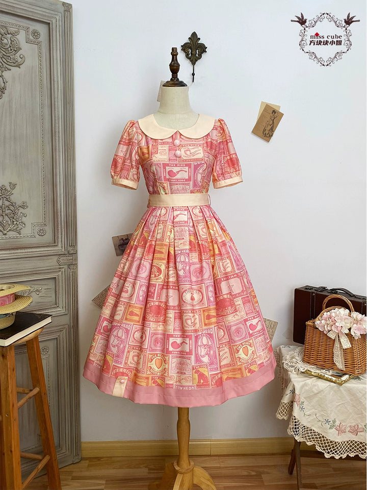 Miss Cube - Antique Label - Retro Lolita OP Dress Short Sleeve Dress (2XL L M S XL XS) 35660:498736