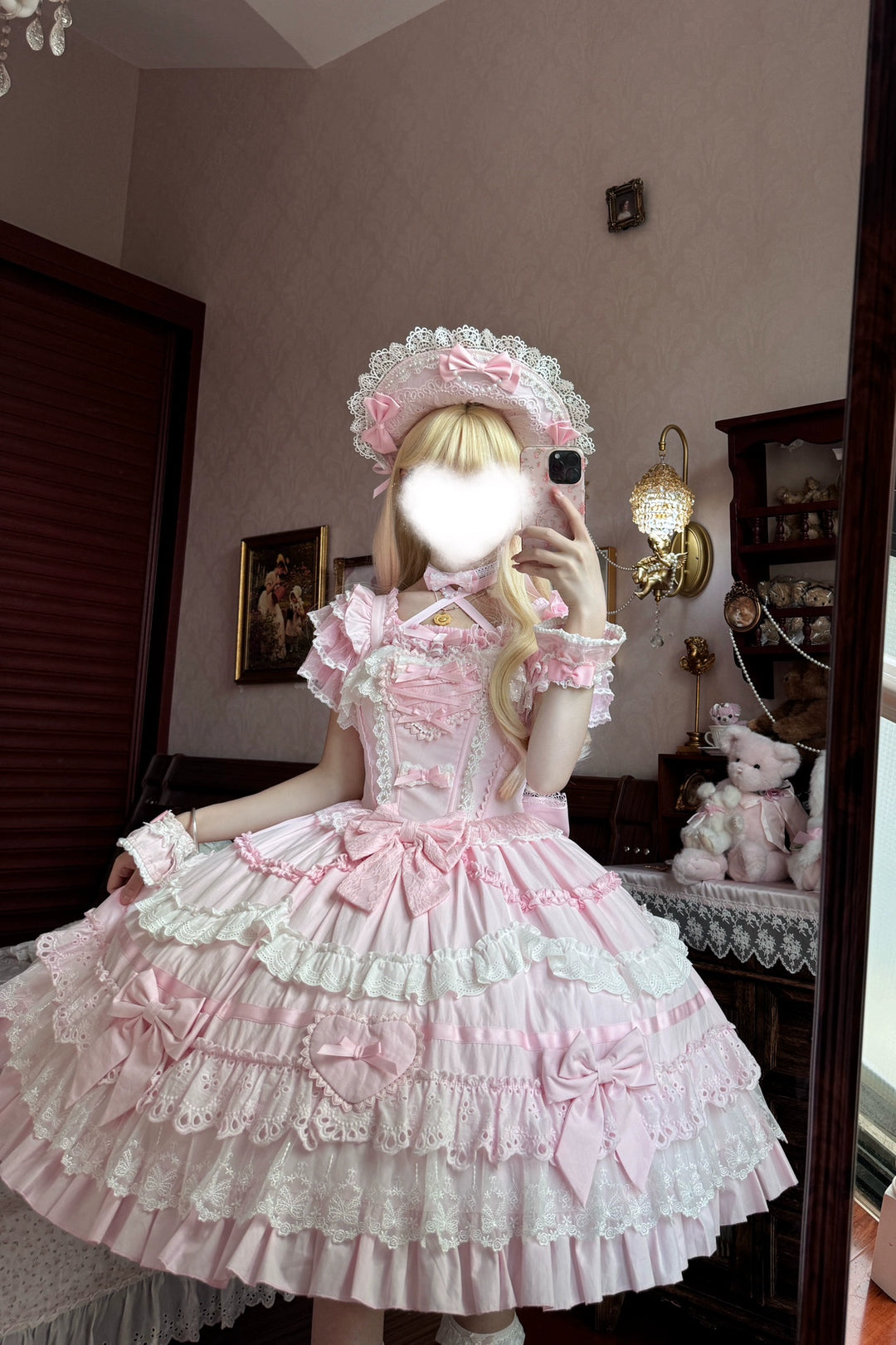 Immersive original~Belia~Old School Lolita JSK Sweet Doll Princess Dress Pink Necklace Only