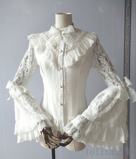Sweet Angel - Time of the Day - Elegant Lolita Hime Sleeve White Blouse 160/84A white