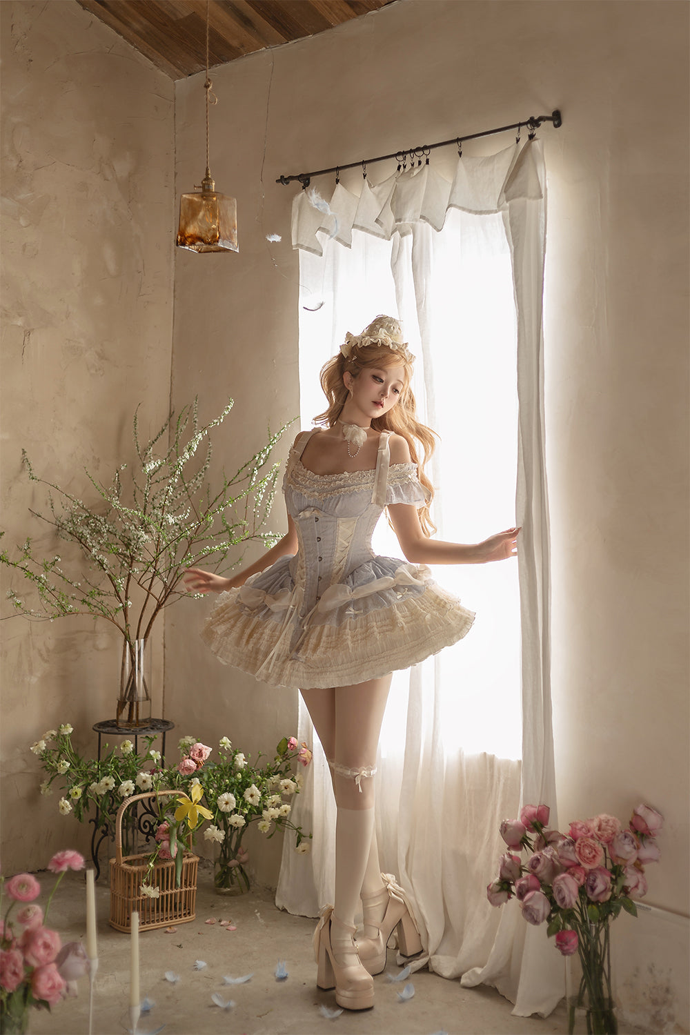 Caramel Antique~Yuyan~Ballet-style Sweet Lolita Corset JSK with Built-in Petticoat