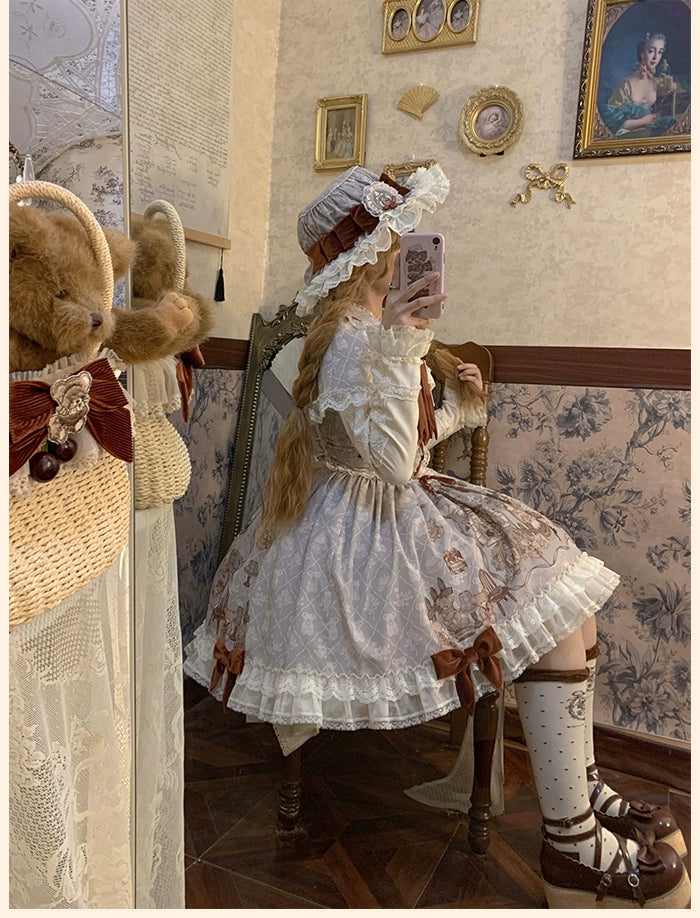 Alice Girl~Bear Castle~Sweet Lolita Dress Natural Waist JSK   