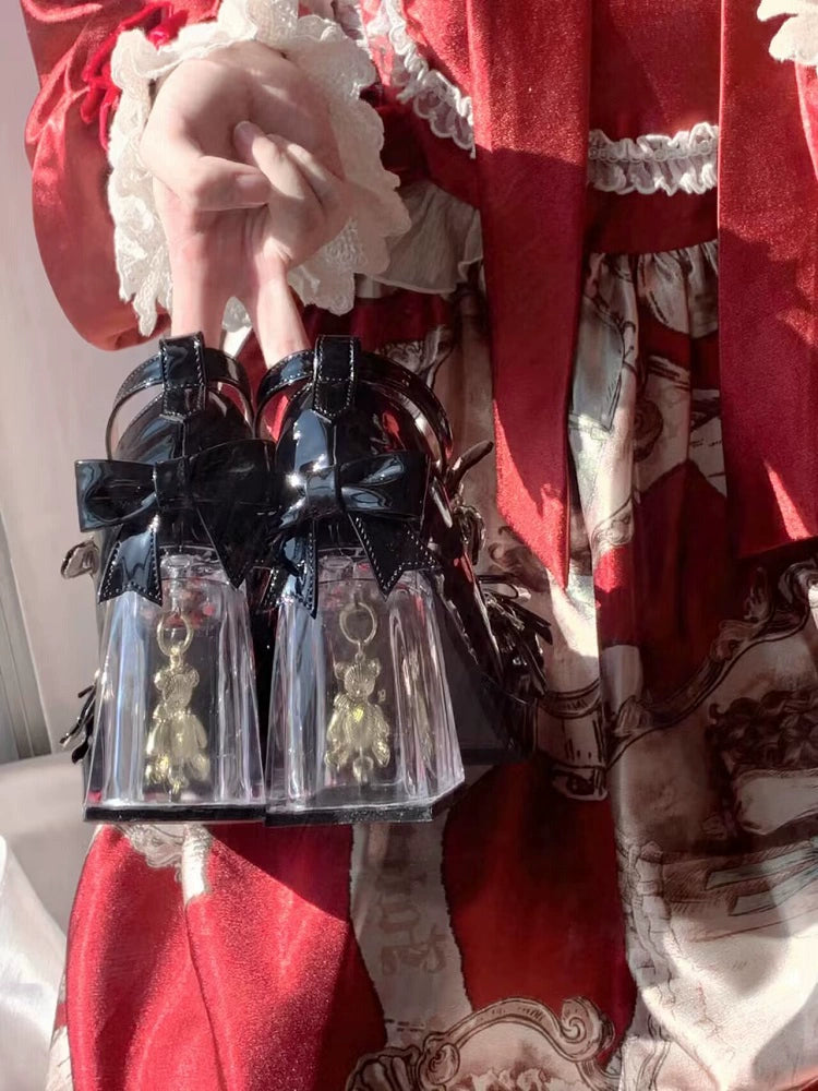 Meng Ka Jiang - Dreamy Bear - Sweet Lolita Shoes, Transparent Heel With Embedded Bear