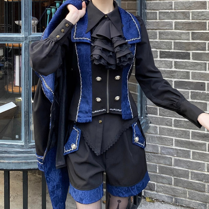 Little Dipper~Oath of the Chapter~Ouji Lolita Suit Embroidered Prince Vest Shorts Coat [Vest] Black Blue S 