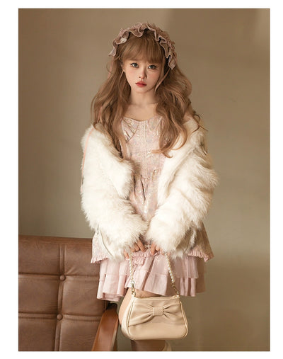 Urtto~Snow Song~Winter Lolita Coat Faux Fur Warm Plush Set   