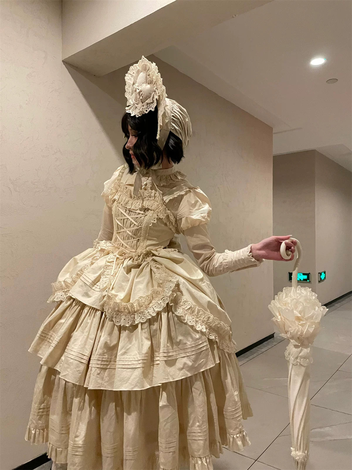 Cotton Gothic Lolita Long JSK, Drawn-up Hem 45213:841015