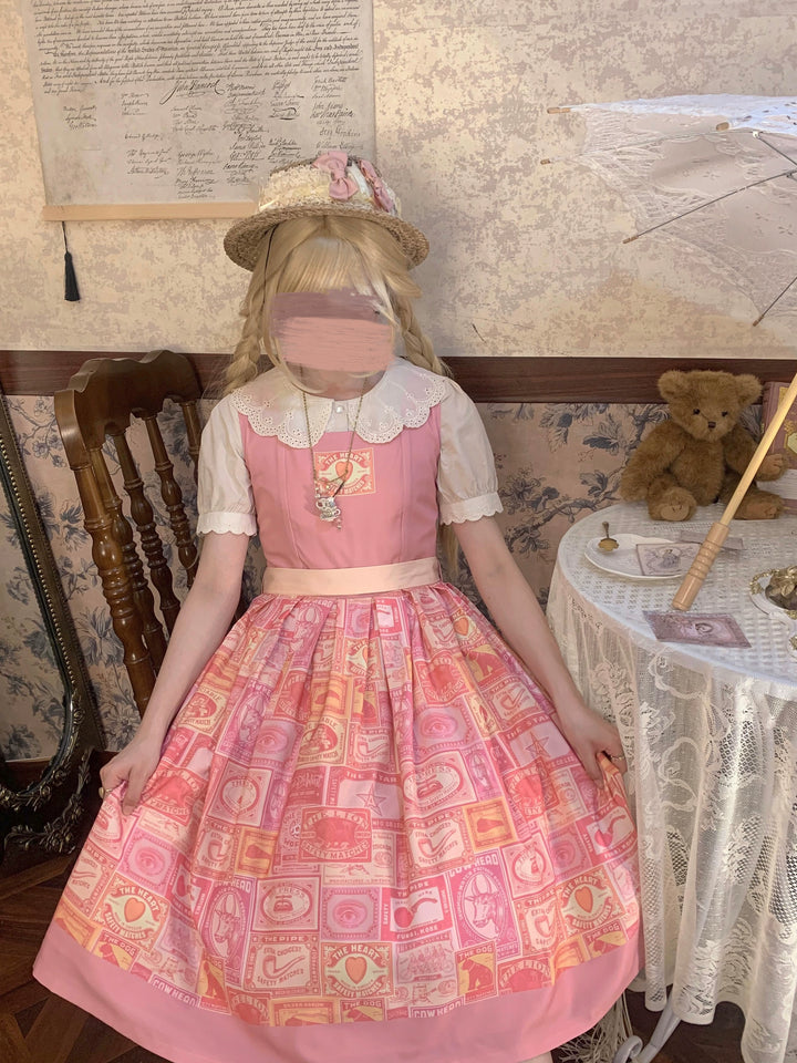 Miss Cube - Antique Label - Retro Lolita JSK Dress Print Daily Dress