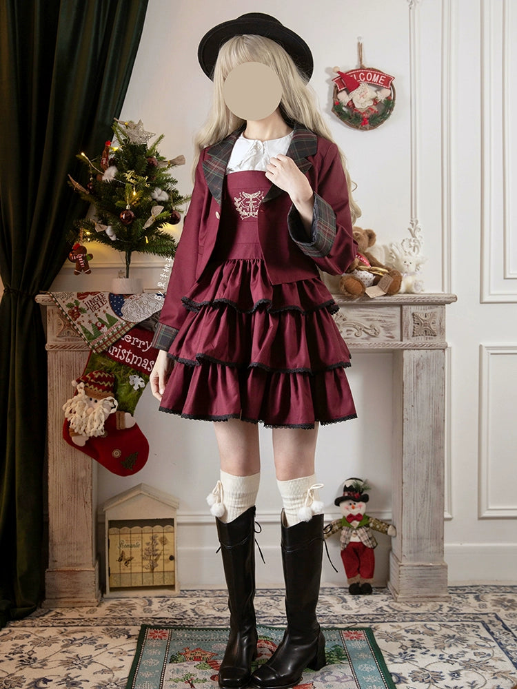 CastleToo~Christmas Limited~Ouji Lolita Suit Salopette Cape Mid-length Pants   