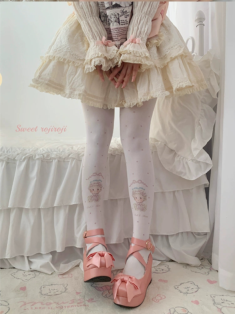Roji Roji~Sweet Lolita Tights Velvet Print Pantyhose   