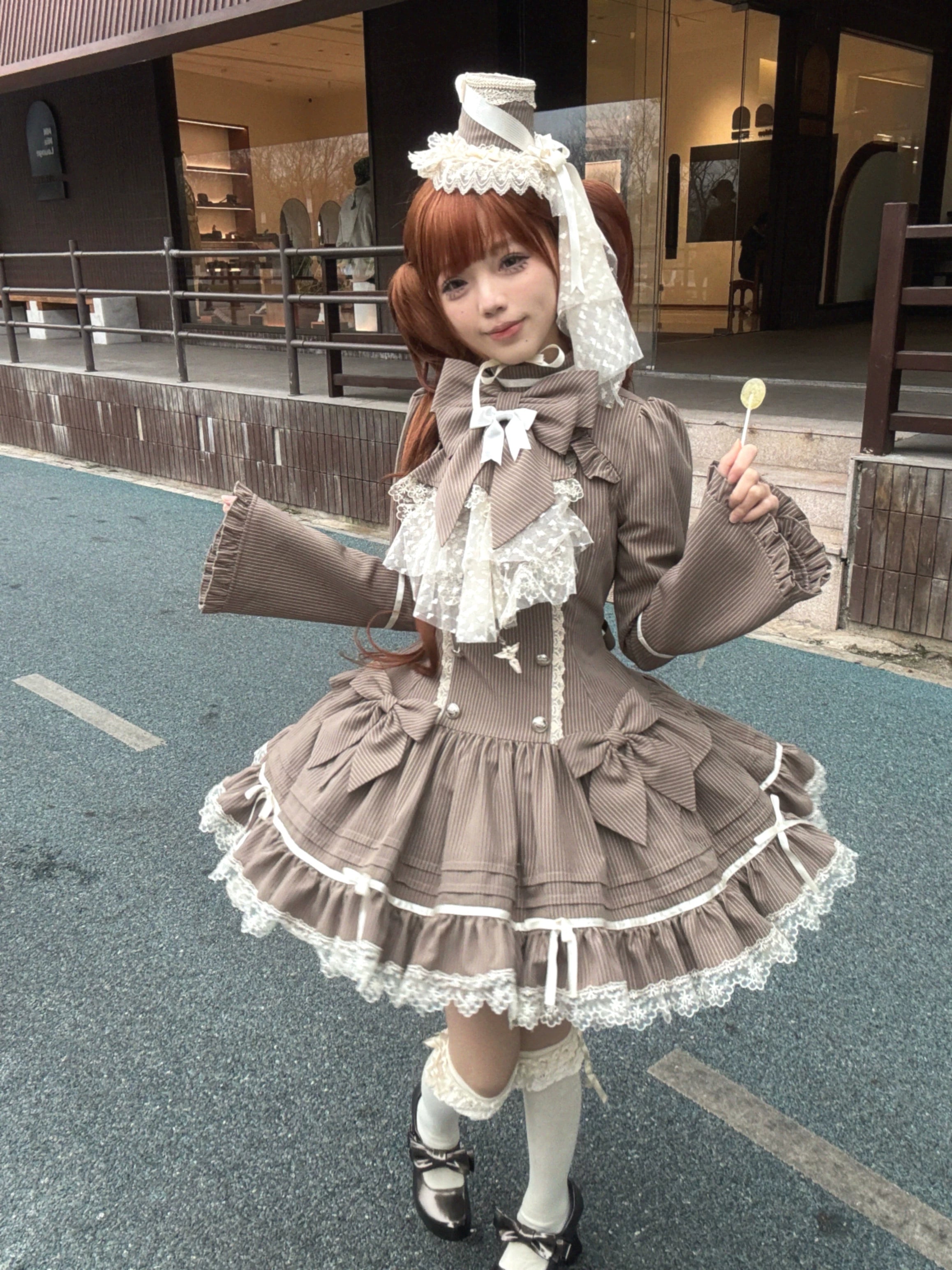 Phantom Kitty - Old School Lolita Low Waist OP Dress, Lace & Bow 45119:836204