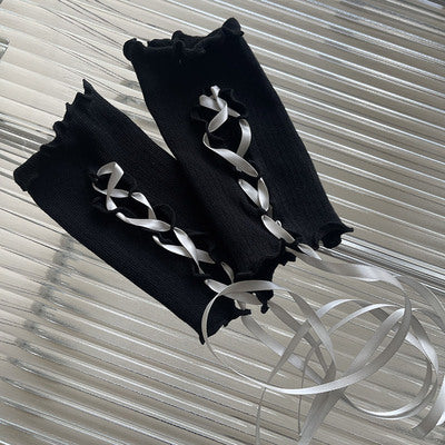 WAGUIR - Kawaii Lolita Wrist Cuffs DIY Gloves black+gray