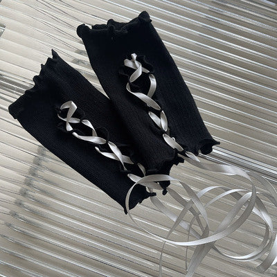 WAGUIR~Kawaii Lolita Wrist Cuffs DIY Gloves black+gray  
