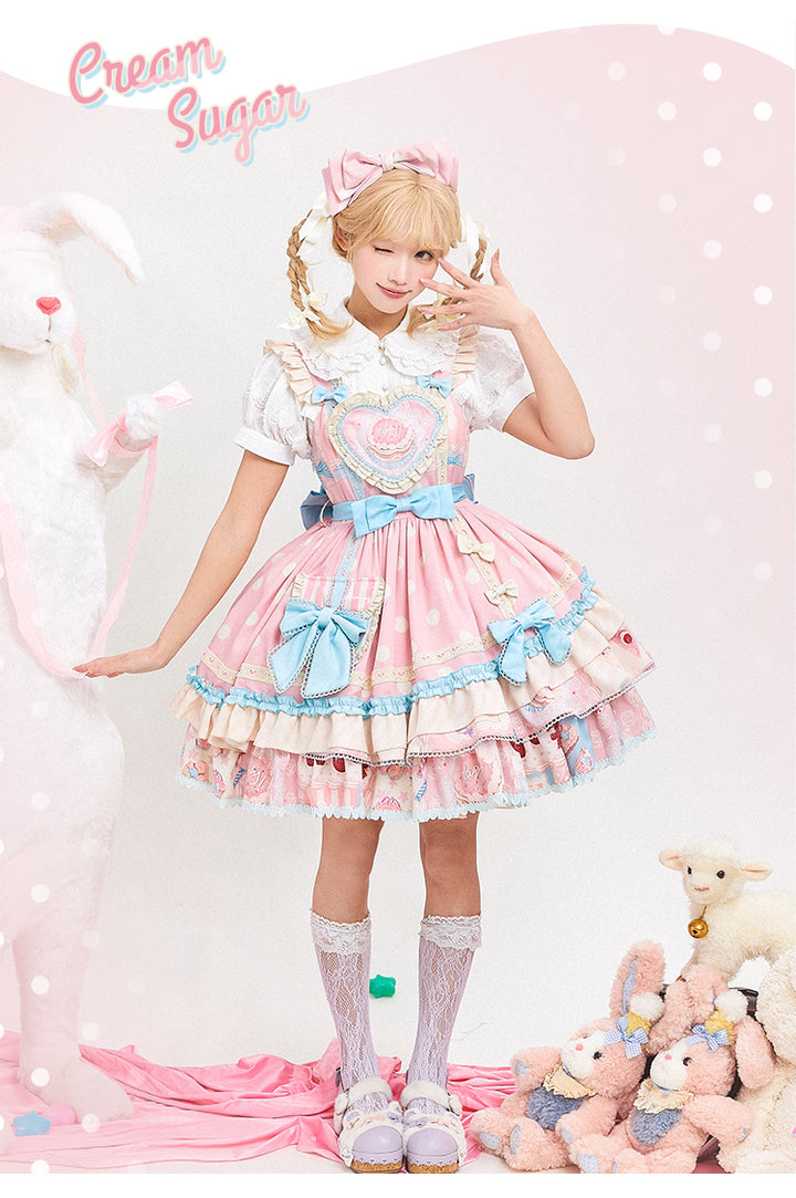 Mewroco~Cream Sugar~Sweet Lolita Flounce Hemline JSK S Pink JSK 