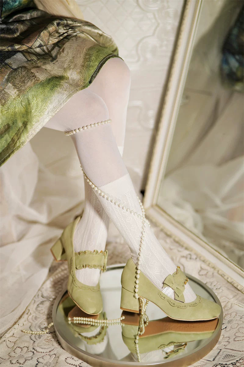 Heidi Manor - Classic Lolita Chunky Heels Shoes, Cutout Trims 44499:812235