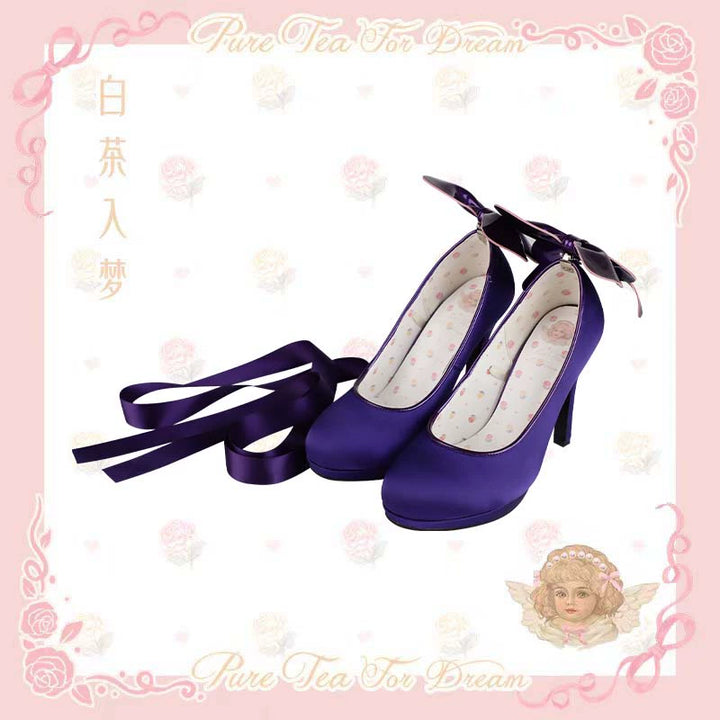 Pure Tea For Dream~Butterfly Specimen~Ballet Style Lolita Shoes Elegant Platform Lolita Heels 34 Satin purple 