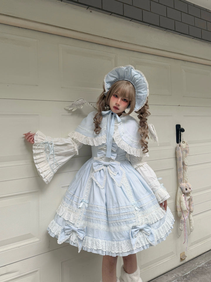 AerialCat~Layered Puffy~Old School Lolita JSK Cotton Vintage Cake Dress light blue JSK only S