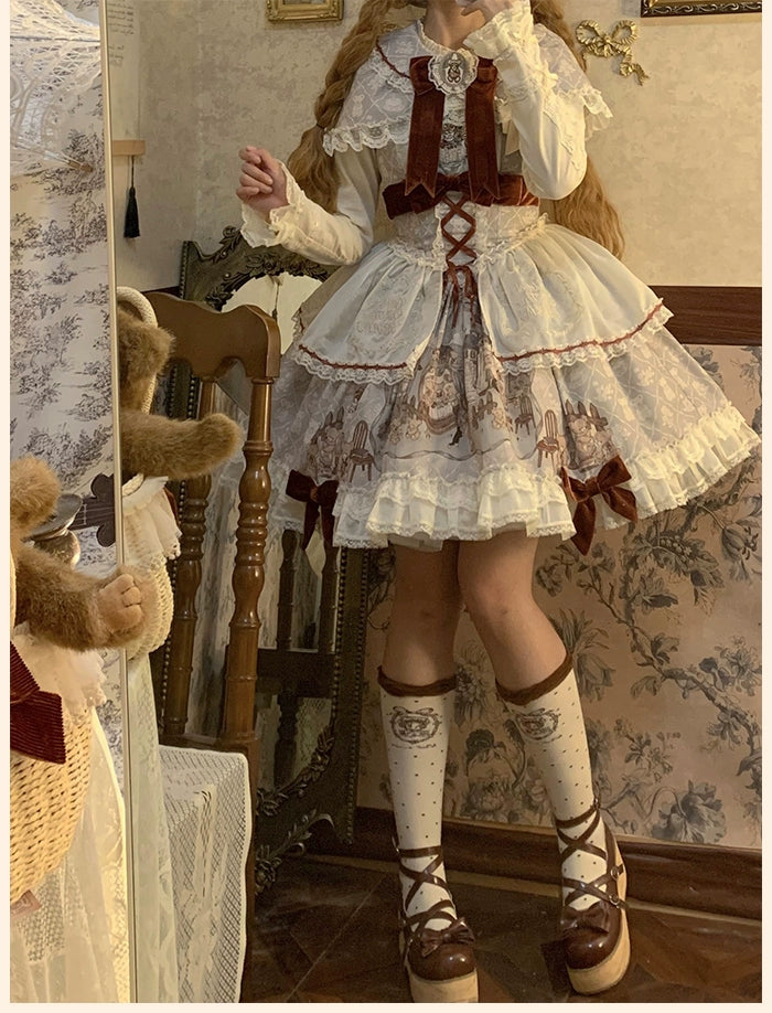 Alice Girl~Bear Castle~Sweet Lolita Dress Natural Waist JSK   