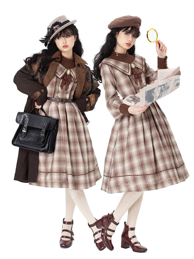 ZeeYe~Maple Dan Bai Lu~Classic Lolita Plaid Dress Long Sleeved OP 41384:692626