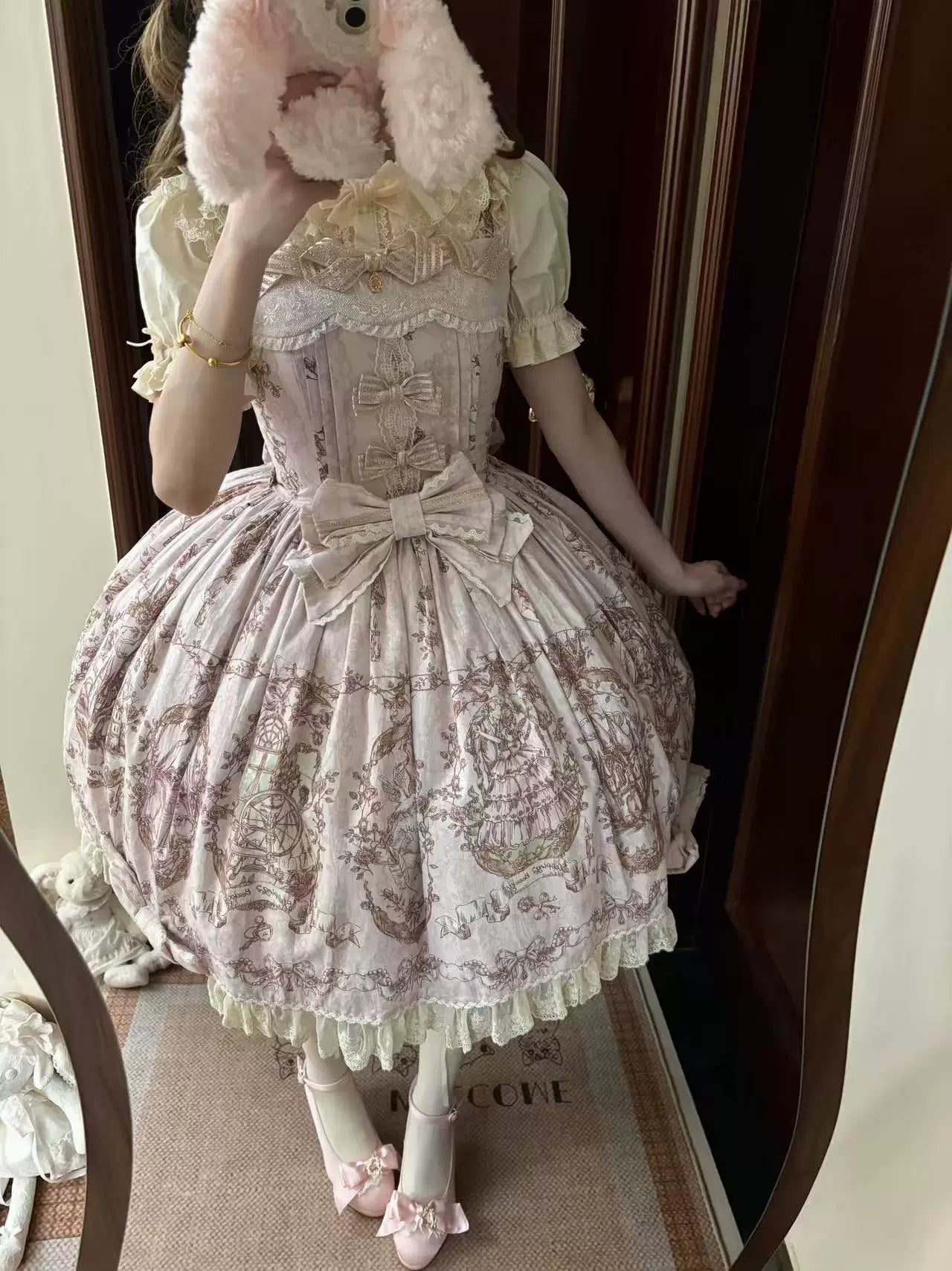 Sleeping Beauty - Doll-like Lolita Printed JSK Dress, Cotton Lining Vest Set 45691:860241
