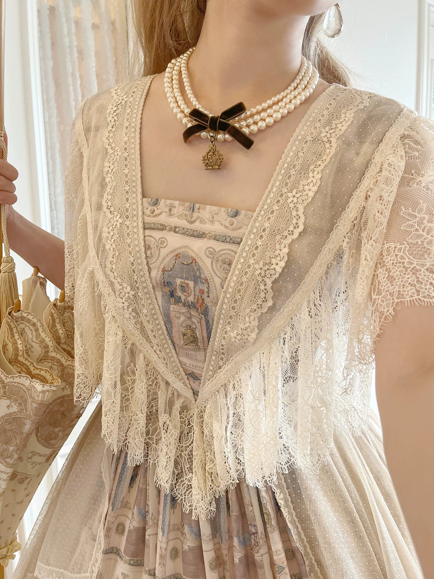 Reims Cathedral - Printed Classic Lolita Dress, Detachable Gauze Outlayer 44701:819150