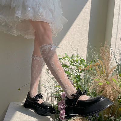 WAGUIR~Elegant Lolita Organza Lace Socks free size white 
