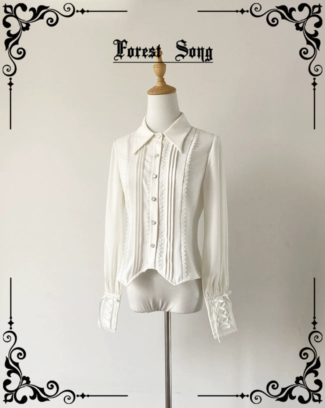 Forest Song - Griffin's Appointment - Vintage Lolita Shirt Pointed Collar S White Pointed Collar Shirt