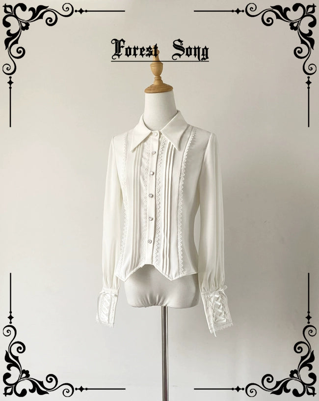 Forest Song~Griffin's Appointment~Vintage Lolita Shirt Pointed Collar Swallow Tail Shirt S White pointed collar shirt-in stock 