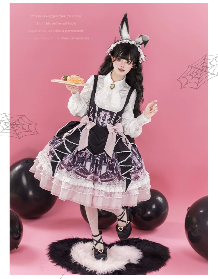 Honey Machine~Castle Bunny~Sweet Lolita Bust-Supporting JSK Doll Dress with Headband