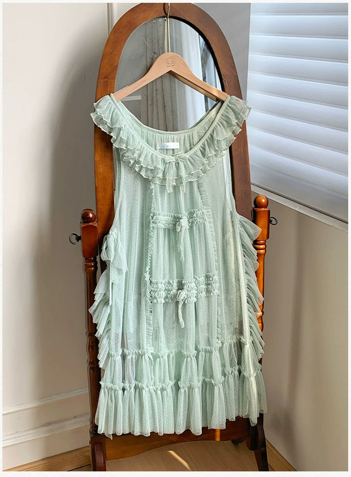 With PUJI~Letters and Poetry~Classic Lolita Tulle Over-Skirt for Summer Mint green over-skirt only S