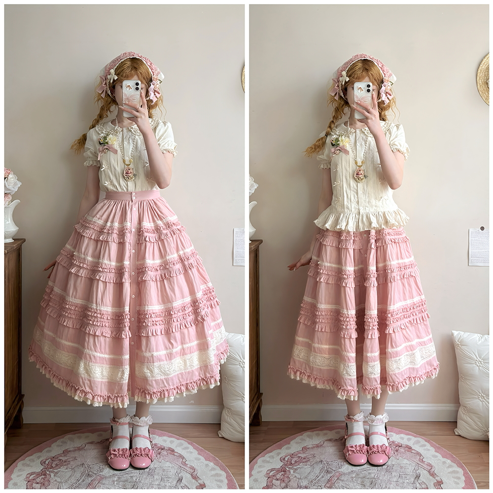 Miss Point~Cat Rose Tea~Elegant Lolita SK Pure Cotton Open-front Skirt