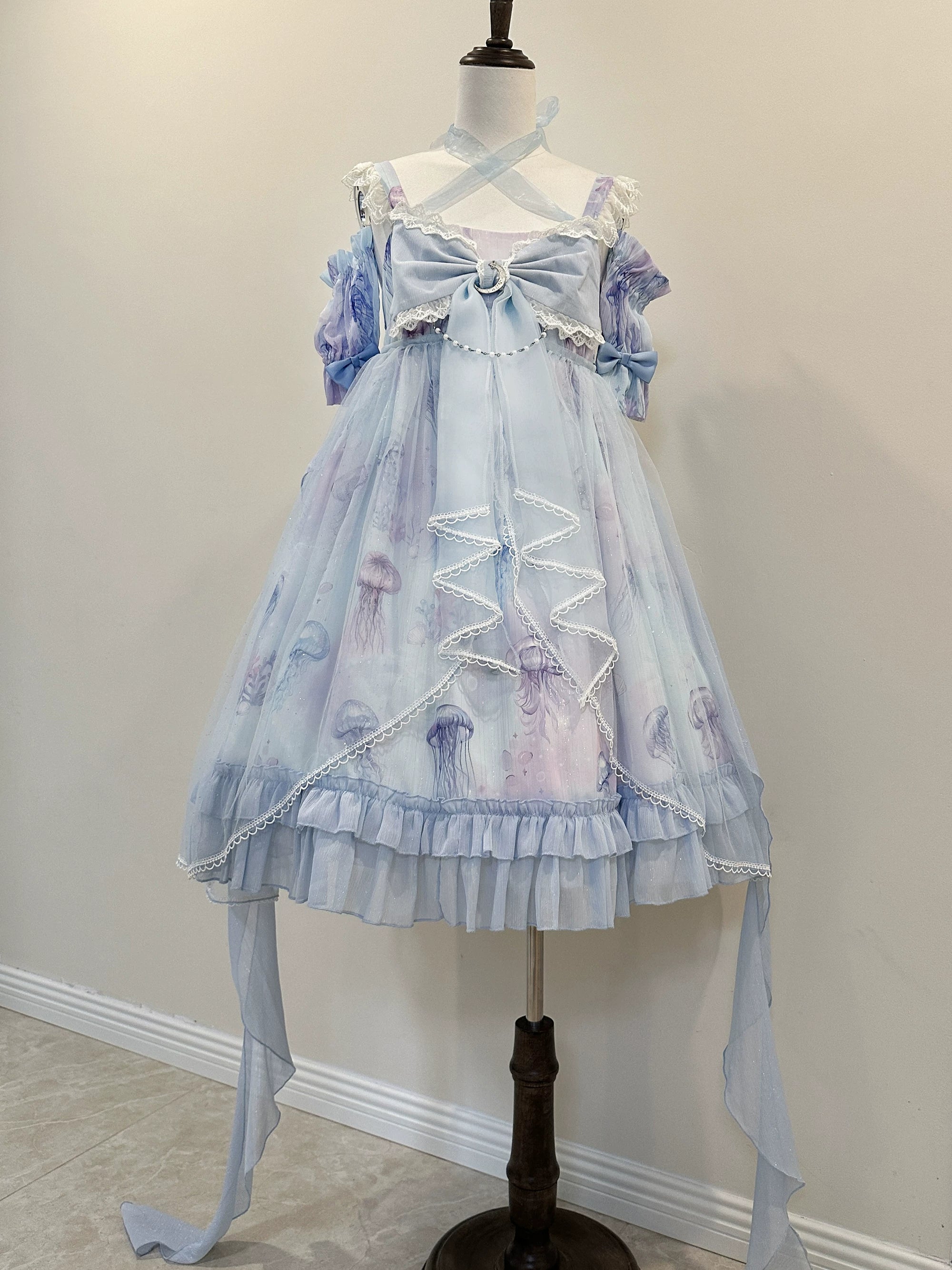 Coral Jellyfish - Sweet Lolita High-waist JSK Dress, Jellyfish & Coral Print (L M S) 44906:827325