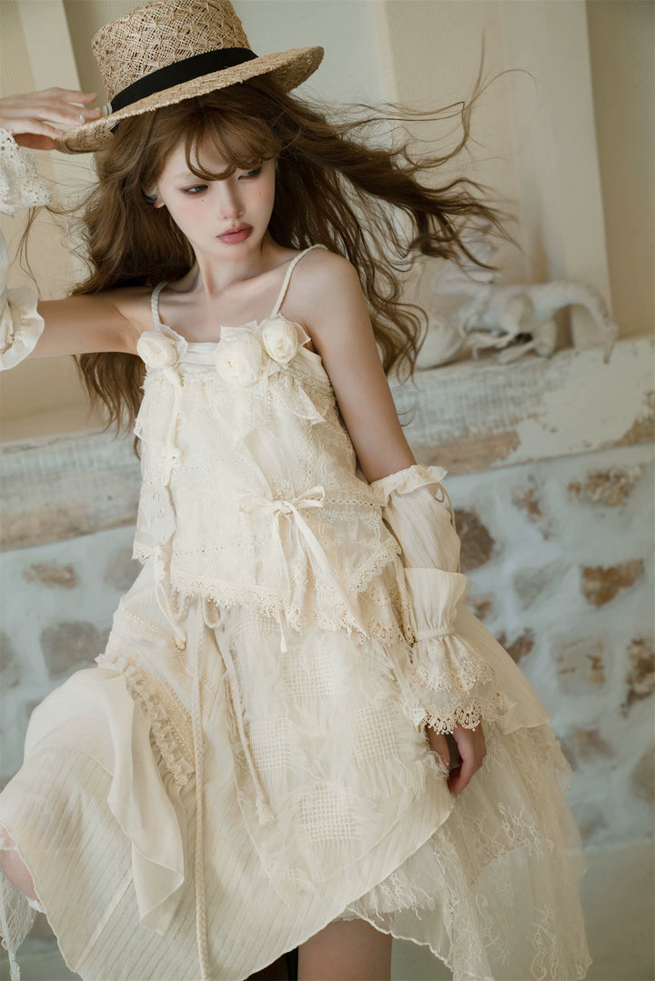 Cornfield Lolita~Moonlit Gardenia~Elegant Wabi-sabi Style Lolita JSK dress Irregular Hem Dress   