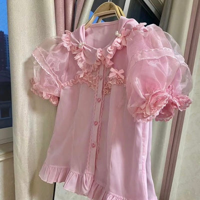 (Buyforme)Berryberry~Sweet Lolita Short Sleeve Blouse Multicolor S pink 